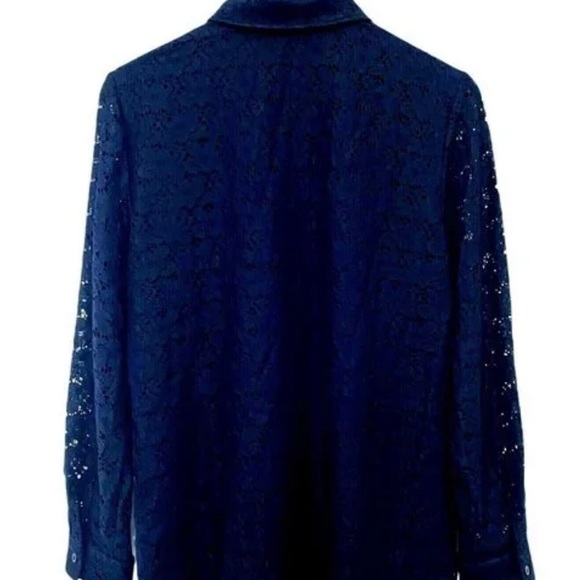 Chico's Women's Sz 3 Blouse Long Sleeve Collared Lace Roberta Deep Navy career - Picture 3 of 6